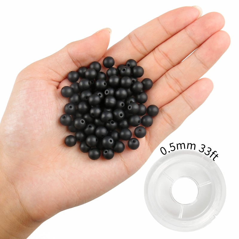 NITOPUPU 100Pcs 10mm Natural Matte Black Onyx Agate Beads Round Loose Gemstone Stone Beads for Jewerly Making with Crystal Stretch Cord - Image 2